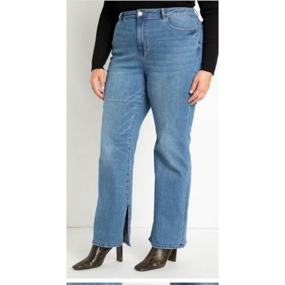 Eloquii Flare Leg Medium Wash Denim Jeans with Split Leg Size 24 NWT - Picture 1 of 8